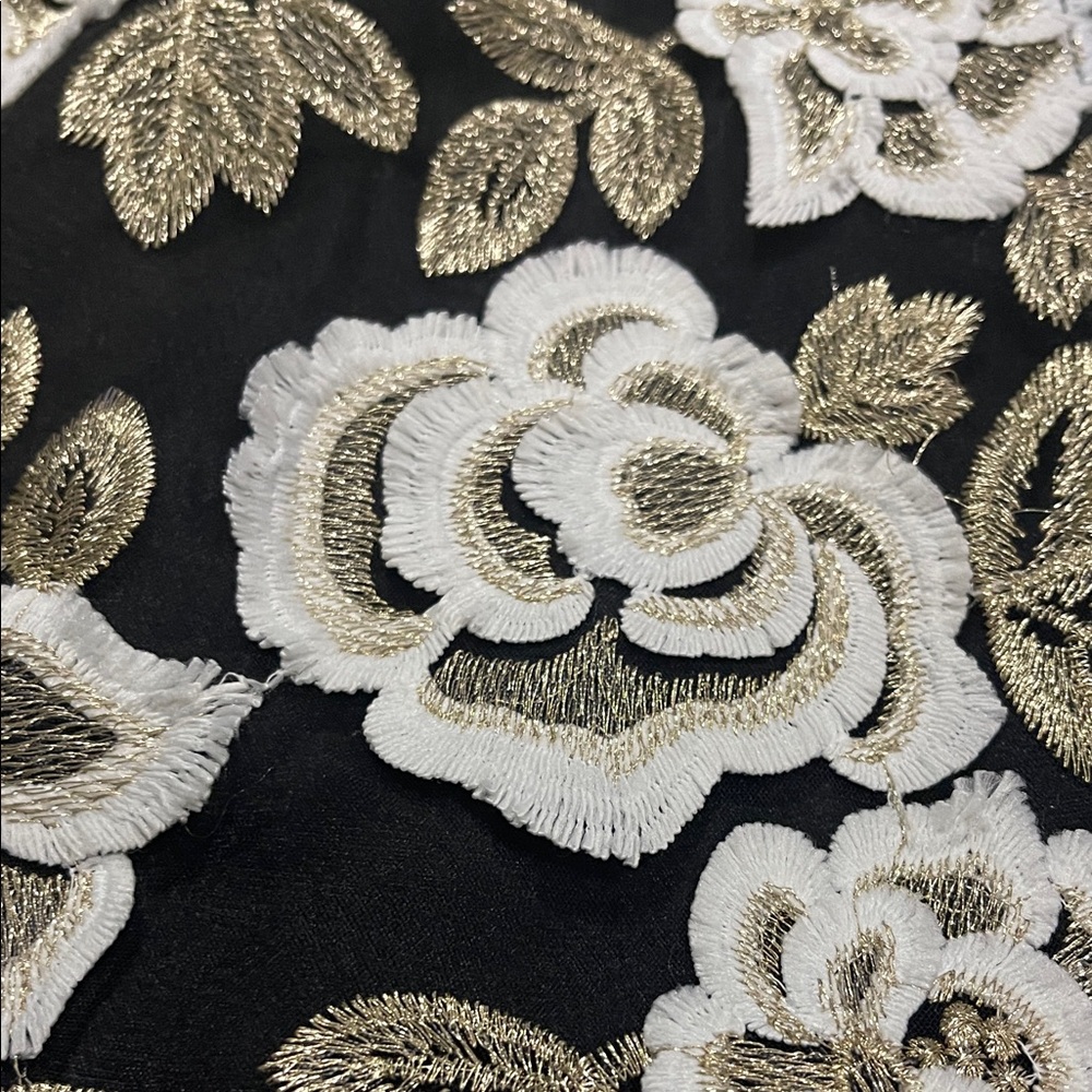 Adrianna Papell Black and White Floral Midi Dress with Gold Details - Picture 4 of 10